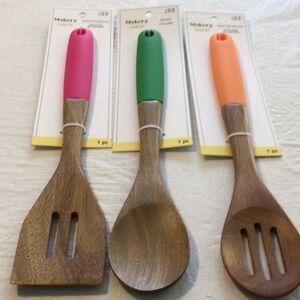 Wooden Kitchen Utensil Set with Colorful Handles